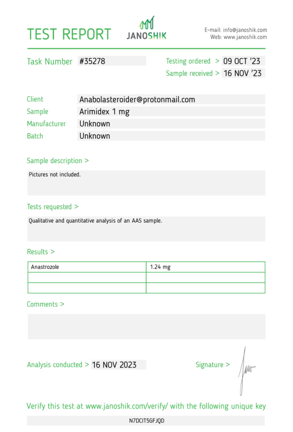 Arimidex Test Report